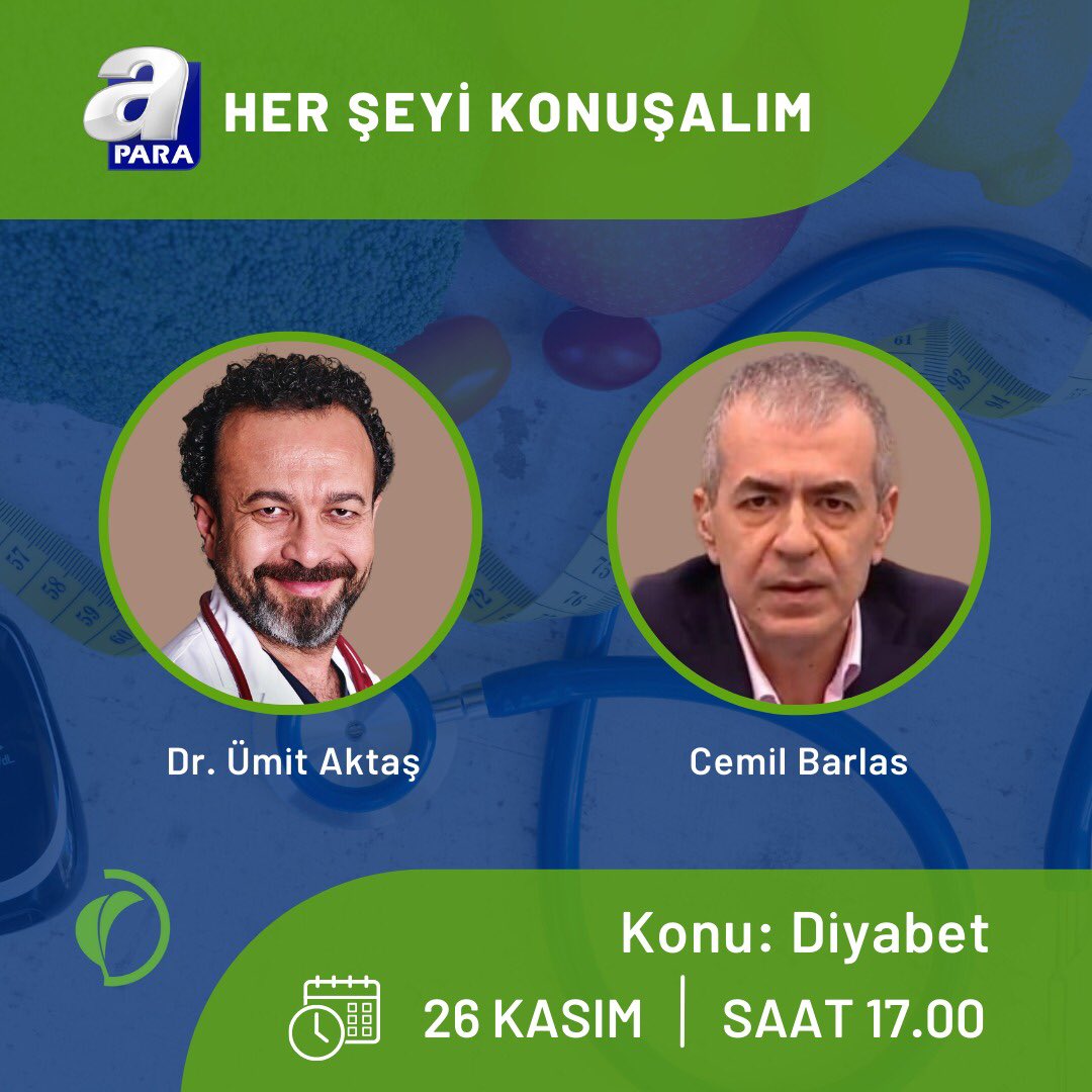 26 Kasım Cumartesi saat 17:00’de @apara_tv kanalında yayınlanan Cemil Barlas’ın Her Şeyi Konuşalım programına konuk olacağım. Diyabet ile ilgili önemli konuları ele alacağımız programı kaçırmayın!
@secondvirus #DrÜmitAktaş #fitoterapi #ilaçsızyaşam #sağlıklıyaşam #diyabet