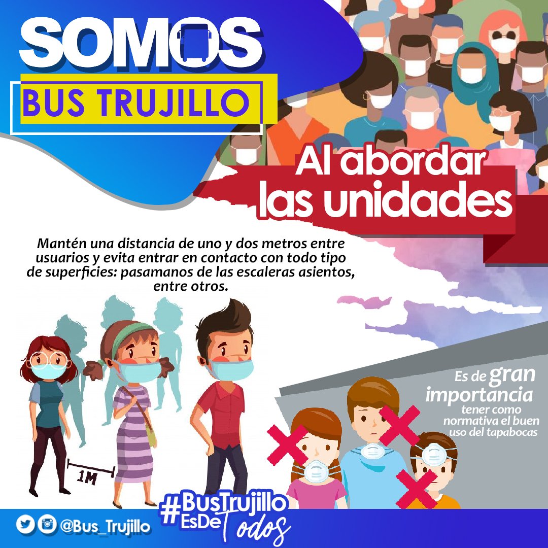 ▶️#25Nov || Amigo usuario, al abordar las unidades de transporte de #BusTrujillo es importante cumplir con las medidas de bioseguridad establecidas, como el uso correcto del tapabocas y el sano distanciamiento.

¡Cuídate y cuida de los tuyos!😷
#DiálogoDePaz 🇻🇪#FelizViernes