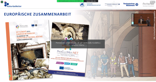 ProcultherP's tweet photo. LIVE NOW! @ProcultherP @tobietime expert from @dai_weltweit shares the #Proculther Key Elements of a #European #Methodology to Address the #Protection of #CulturalHeritage during #Emergencies and introduces #ProcultherNet activities within #CivProKnowNet #EUCivPro @eu_echo https://t.co/4LnBOy5uz8