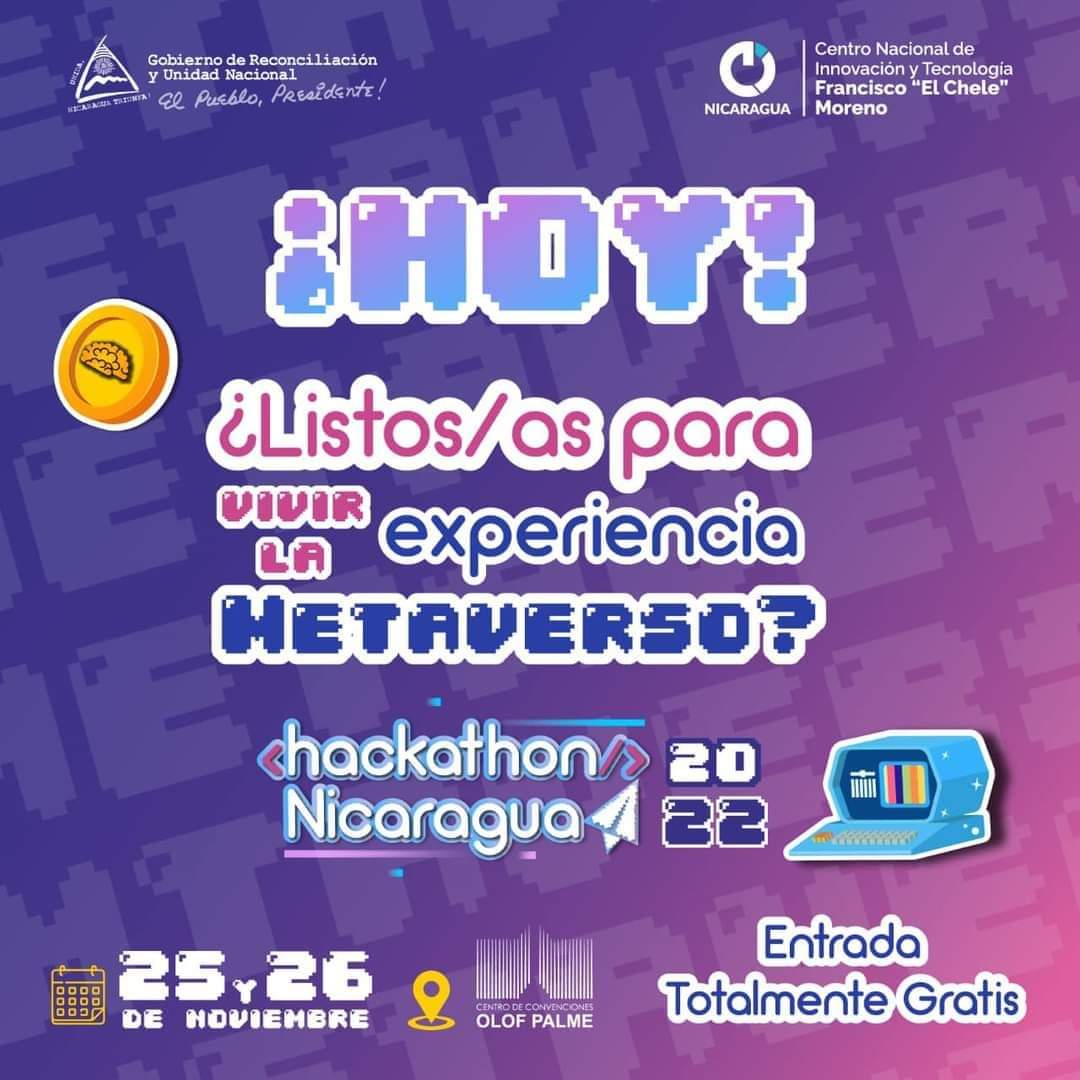 huella_sandinis's tweet image. ¡Es hoy!
¡Es hoy!
#Hackathon2022
6 Años de Innovación y Tecnología.

La Experiencia #Metaverso de Hackathon Nicaragua 2022 👾
🚦Centro de Convenciones Olof Palme 
📆 25-26 de Noviembre
#UnidosEnVictorias
@FloryCantoX @Atego16 @RDRFSLN_ @LaZelayita