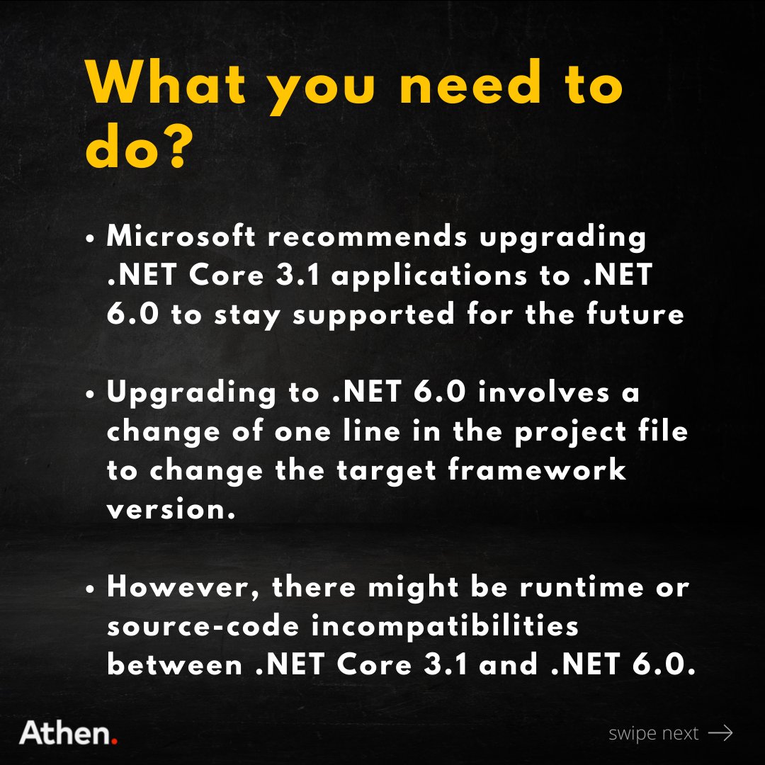 WeAreAthen's tweet photo. .NET Core 3.1 reaches its end of support. This is what you need to know.

#dotnetcore #support #microsoft #athentechbits #athentech https://t.co/9oEVVFbgDw
