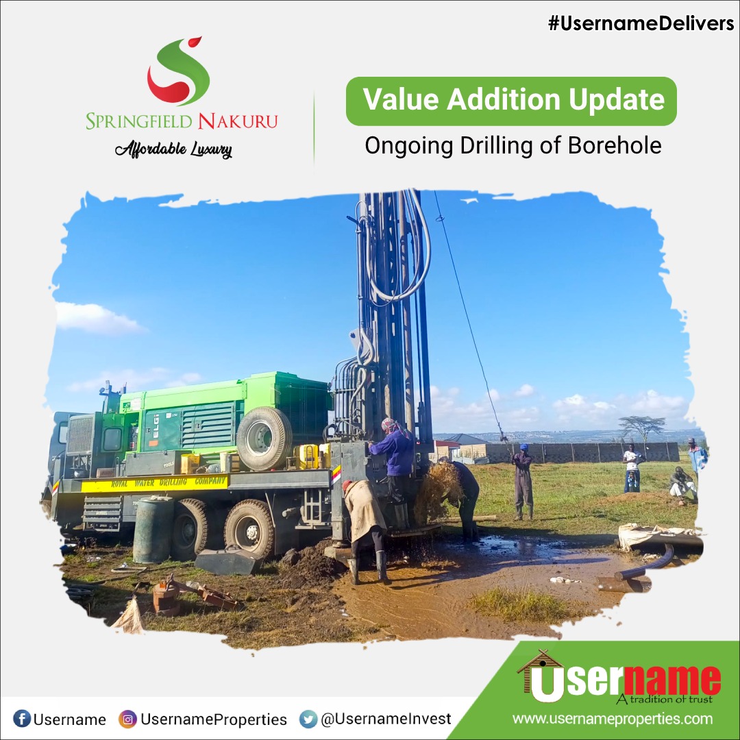 usernameltd's tweet photo. As part of our value additions promise at #SpringfieldNakuru, our contractor is currently on site drilling a borehole as promised.

To invest in our Nakuru projects, SMS ‘NAKURU’ to 20321 / Call 0725 000 222
https://t.co/XvYvhYQals #UsernameDelivers https://t.co/CpWIn8prGx
