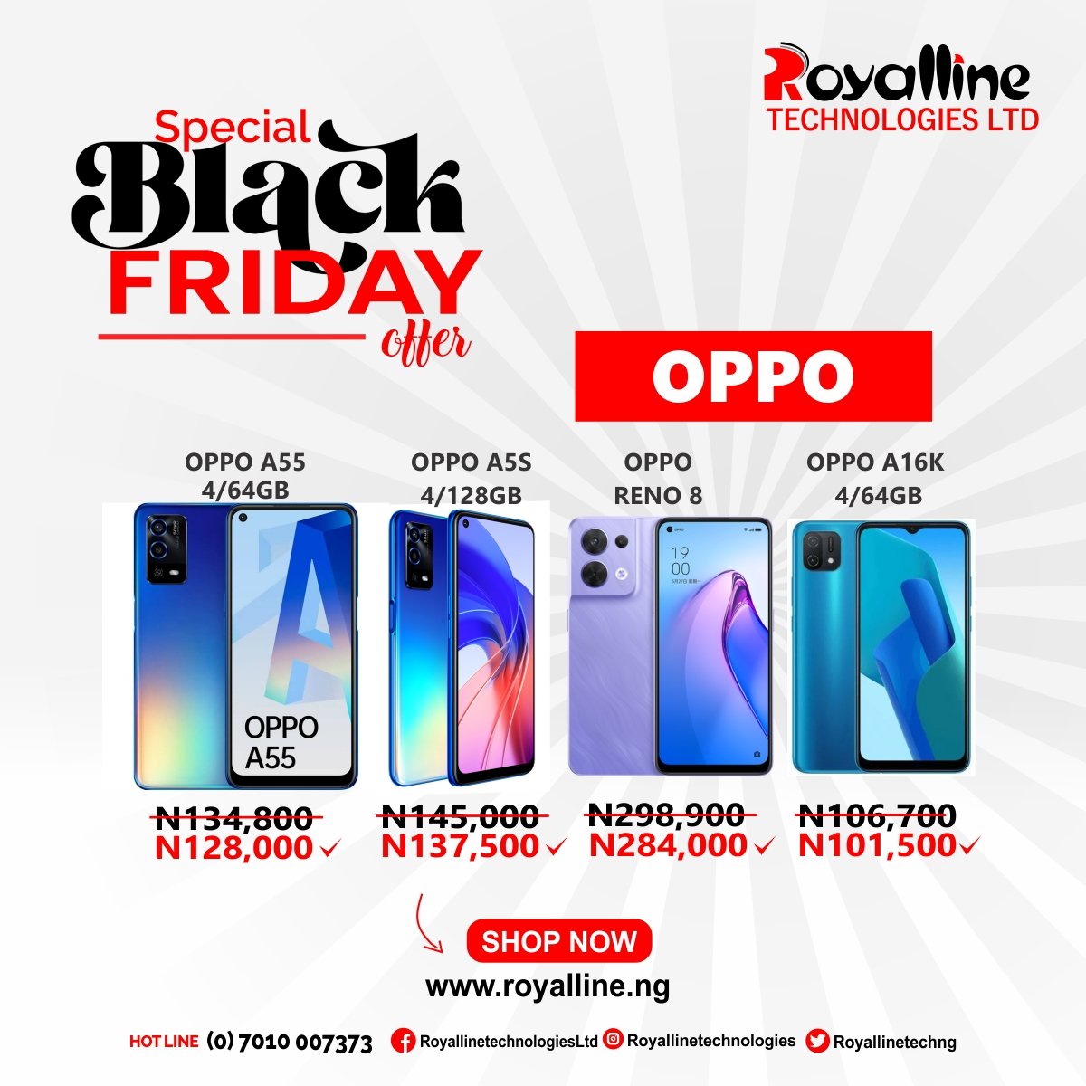 Where are my Oppo lovers? This one is for you💓💓💓

They say go big or go home, and We are Royalline Technologies Ltd we don't go home!!

Visit our online store at bit.ly/3EDKlzD or our nearest outlet across Nigeria.

Call To Order: 07010007373

#BlackFriday #Oppo