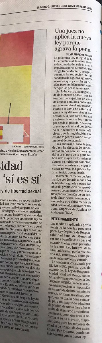 remeicas's tweet photo. Dijous vaig llegir esta notícia en què una jutgessa no vol aplicar la lleí del només sí és sí perquè agreuja la pena de l'agressor. Altres jutges també estan reduint les penes (queixant-se del contrari). Després diran que la culpa és de la llei...🙄@irenemontero @VickyRosell https://t.co/uer6a8xFVv