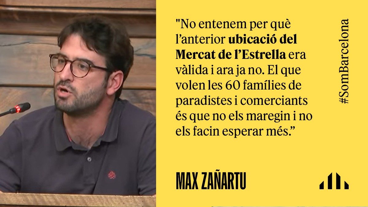 ⚠️ Els paradistes del Mercat de l'Estrella viuen amb perplexitat el desgavell sobre la seva ubicació definitiva

👉 Reclamem al govern municipal que, d'una vegada, prengui la iniciativa i en un màxim de 15 dies n'acordi l'emplaçament amb els paradistes

<a href="/zanartuvdg/">Max Zañartu</a> 

#PleBCN