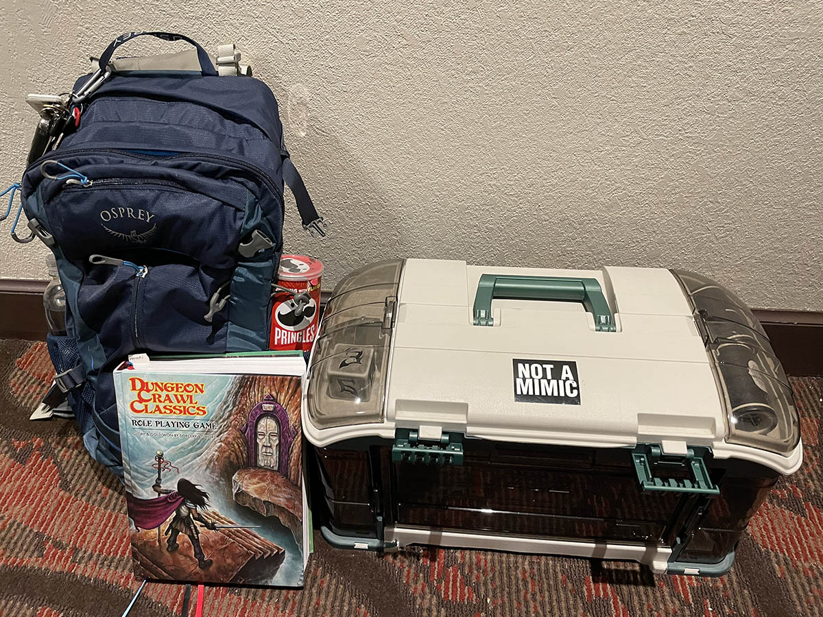 lairofsecrets's tweet image. More than a year after I (Ken) put it together, I finally got to try out my Game Master Toolbox (aka the Box of Holding) at a convention.

The Toolbox is a Plano tackle box repurposed to hold gaming supplies - for #MEPACon earlier this month lairofsecrets.com/blog/game-mast…