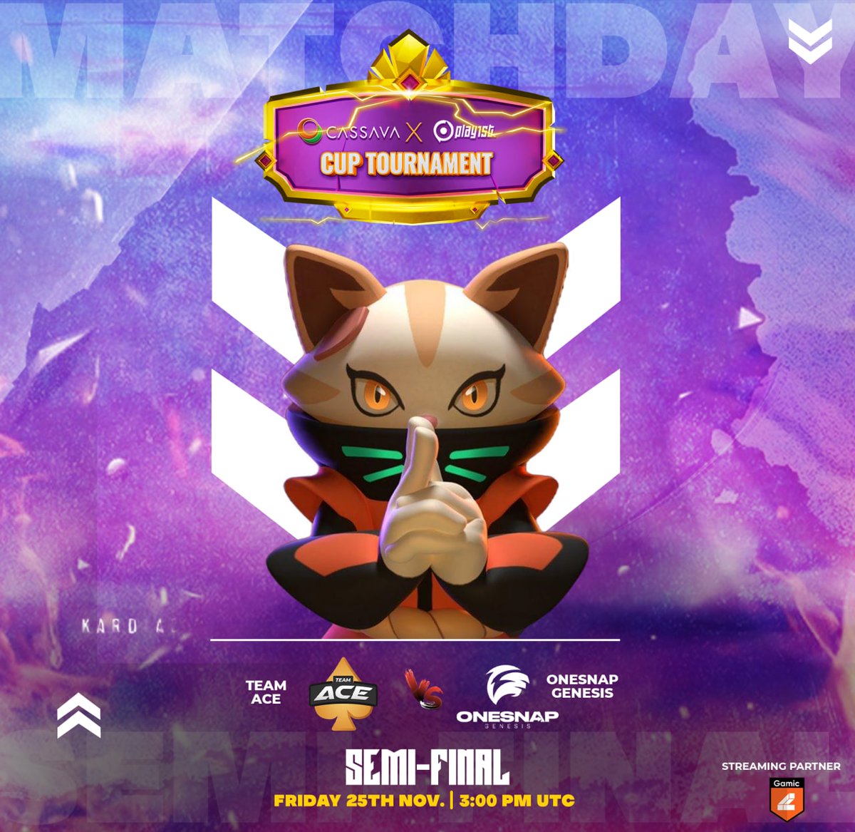 JoinPlay1st's tweet photo. Today is the day we've been waiting for. Four teams compete for a spot in the final of the @CassavaNetwork  x Play1st Cup.

Come watch the semi-finals on YouTube, which will be streamed live.

Time: 3:00 pm UTC.
#gamingcommunity #esport #FIFAWorldCup https://t.co/zzgD0kAzxN