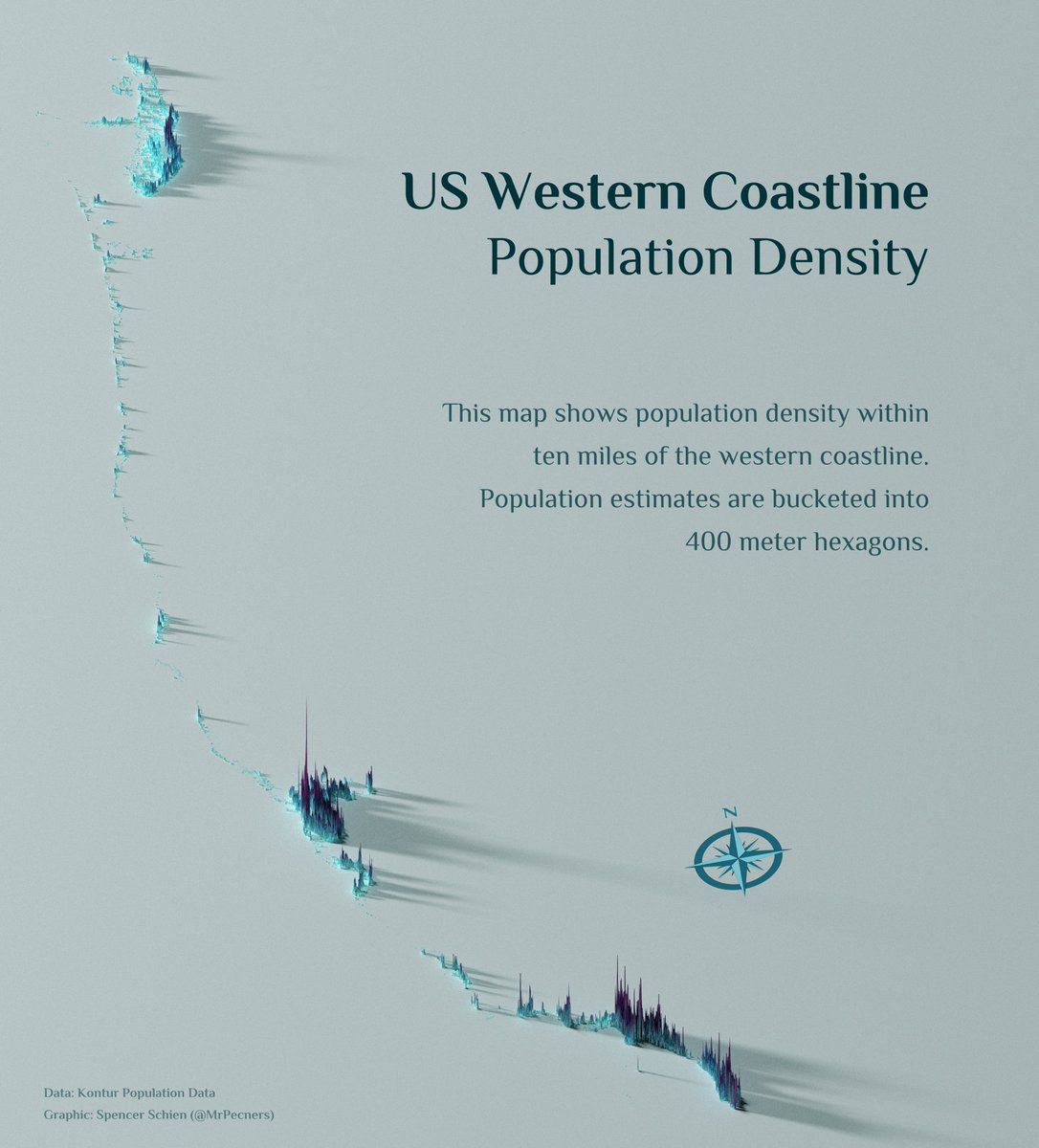 MrPecners's tweet image. Obviously I had to do the west coast now...

#rstats + #rayshader code: github.com/Pecners/30DayM…