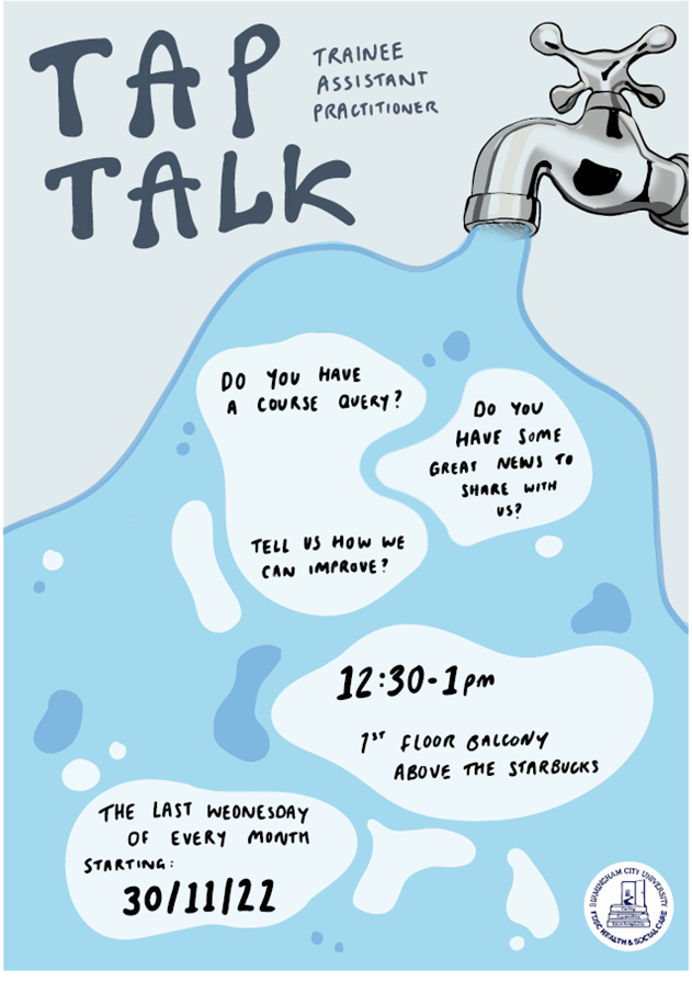 BCU_HSC's tweet photo. F.A.O our brilliant apprentices! Don't forget the upcoming Trainee Assistant Practitioner (TAP) Talk that is starting this Wednesday. We would love to see you. Details below: https://t.co/Gig6bZabyf