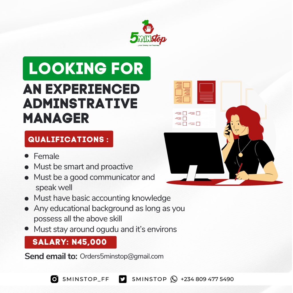 5minstop's tweet photo. We are Hiring 🚨
Looking for an experienced Administrative Manager
Are you fit for the qualifications below ?
If yes, send us an email to apply
#5minstop
#PleaseRT https://t.co/iuUQ0bxJMN