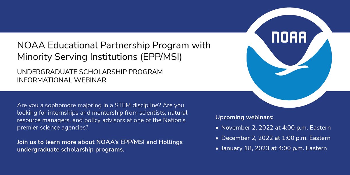 NOAAFish_NEFSC's tweet photo. Undergrads: Next #EPPMSIInternship & #HollingsInternship informational webinars will be Dec 2 & Jan 18: https://t.co/rFcHX7M30L. Program info: https://t.co/kjQmPs1blI & https://t.co/rk0ZpetmDz. Our previous EPP/MSI & Hollings students: https://t.co/hiJKD6CIvA. https://t.co/XAnRCx5TUF