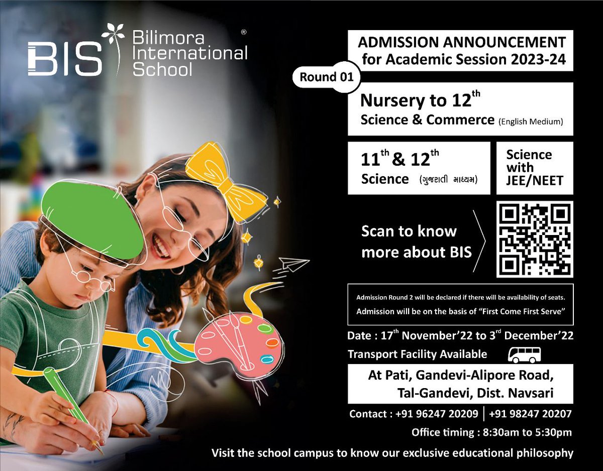 BilimoraP's tweet photo. #Admissionopen #Academic_Session_2023_24
#Book_Your_Admission_Now
#Unlock_Your_Ability
#BIS_Little_Champ
#Join_BIS
#Visit_for_vision
#biseducation
#kindergarten
#jeemains
#jeeadvanced
#neet
#secondary #Highersecondary #Science #Commerce
#School
#Bilimora #Gandevi #Chikhli https://t.co/r0TOuSrRMz