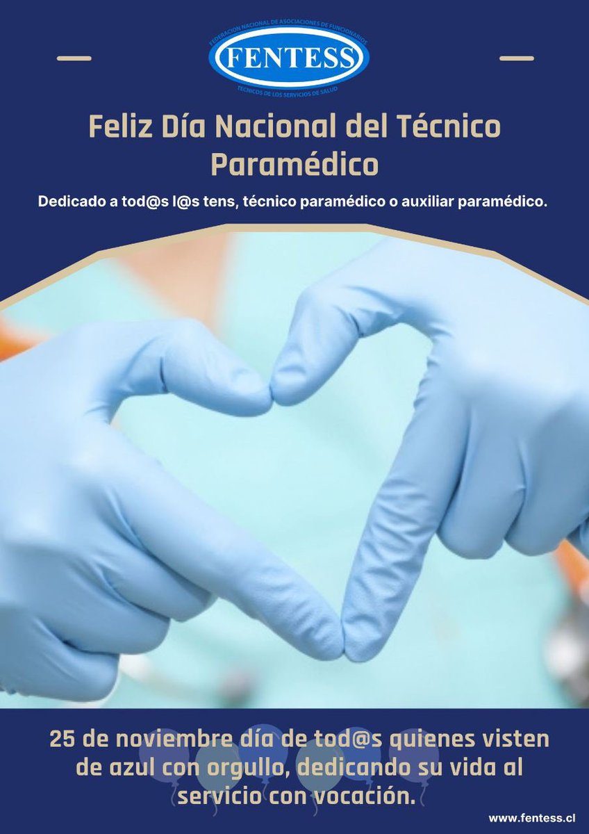 FentessChile's tweet photo. Un gran abrazo y un muy feliz día les desea con todo orgullo el directorio nacional de #Fentess 💙 a tod@s l@s #paramédicos y nuestr@s colegas q hacen de los servicios de salud un lugar más acogedor, que trabajan con dedicación y visten con orgullo su uniforme @ministeriosalud https://t.co/YJpYuvj2lZ