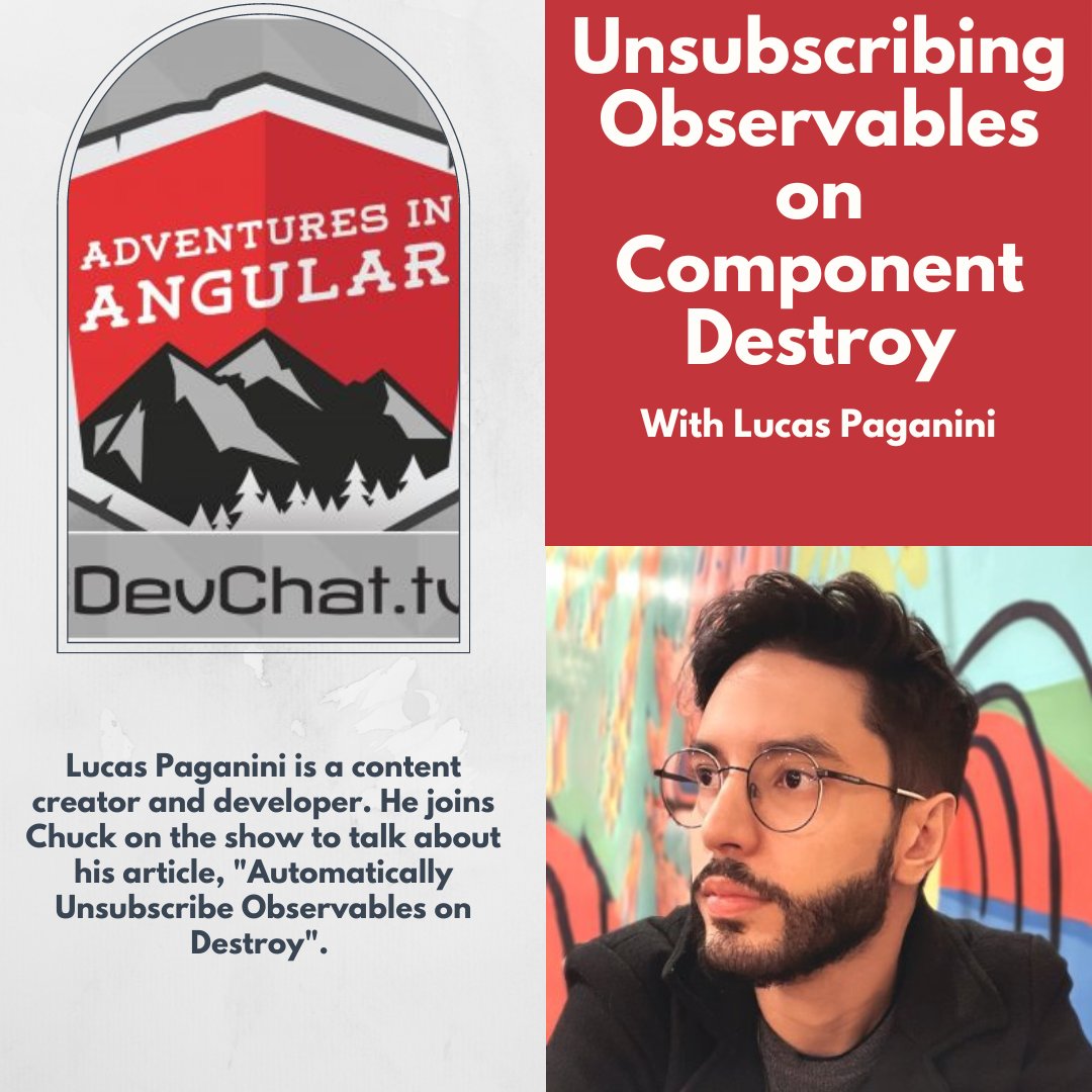 angularpodcast's tweet photo. Check out this week's episode of #AdventuresInAngular with @LucasPaganini

#AiA: Unsubscribing Observables on Component Destroy 

https://t.co/KaLgo9nkJ8 https://t.co/6pcCuFSHIH