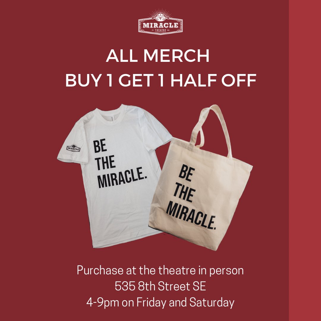 TheMiracleDC's tweet photo. Shopping @BarracksRow or @EasternMarketMS this weekend? Stop by 4-9pm on Friday and Saturday to get some merch! Buy one, get one half off 👇🏼
#shopsmalldc https://t.co/kkpLcENGsg