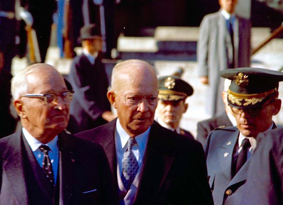 Ex-Presidents Truman and Eisenhower after JFK funeral today 1963, as three-year-old John Jr. salutes his father’s casket:
