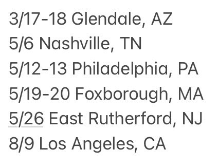 Bmcp10509's tweet photo. @tswifterastour Would love 2-4 tickets at any of these shows! https://t.co/0UVk0hjQL8
