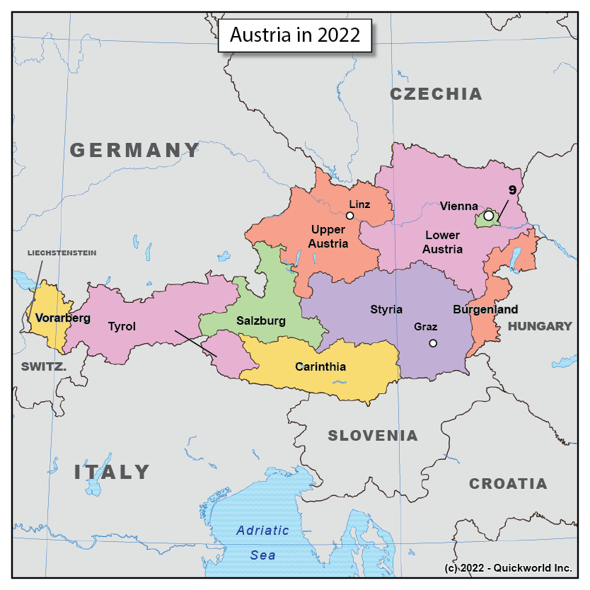 QuickworldEn's tweet photo. Quickworld's Map of the day: Enjoy new map everyday!
Today's map: Austria in 2022
Check more details on https://t.co/7mJ8DZ387l

#Quickworld #mapoftheday #geography #maps #Austria #Federations #Switzerland #WW1 https://t.co/pp8Pkw5v4g
