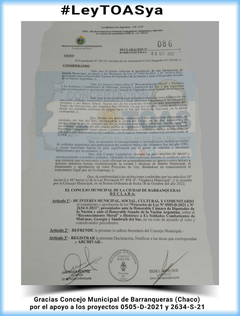 🔃🇦🇷#LeyTOASya #NoTodoPasoEnMalvinas #DictamenTOASya #ProyectoDeLey0505D2021 <a href="/ConcertaTOAS/">ConcertaciónT.O.A.S</a> <a href="/alferdez/">Alberto Fernández</a> <a href="/CFKArgentina/">Cristina Kirchner</a> <a href="/asalvatelli/">Ana Salvatelli</a> <a href="/estebanedul/">Esteban Edul</a> <a href="/ornellavezzoso/">Ornella Vezzoso</a> <a href="/otharmach/">Othar Macharashvili 🤠</a> <a href="/fmlapetrolera/">La Petrolera 89.3</a> <a href="/Radiovision995/">Radiovision 99.5 fm</a> <a href="/rtillynoticias/">RTN | Rada Tilly Noticias</a> <a href="/HerreraSoleKm5/">𝑺𝒐𝒍𝒆 𝑯𝒆𝒓𝒓𝒆𝒓𝒂</a> <a href="/ceciliamoreauok/">Cecilia Moreau</a>