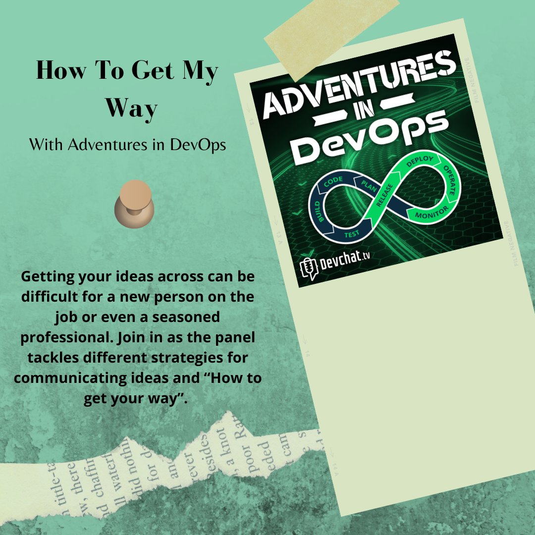 topenddevs's tweet image. Check out this week&apos;s episode of #AdventuresInDevOps

#DevOps: How To Get My Way

rfr.bz/t5cr0rb