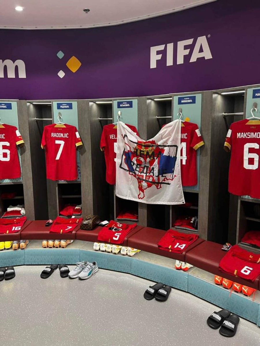 Shpend_Lila's tweet photo. So, FIFA bans Albanian players from using the double headed eagle goal celebration, but does not yet ban Serbian hate gesture and their promotion of ethnic cleansing, chauvinism and genocide. The double standard to end all double standards. This is disturbing @FIFAWorldCup 👎 https://t.co/lYAQF6EG0T