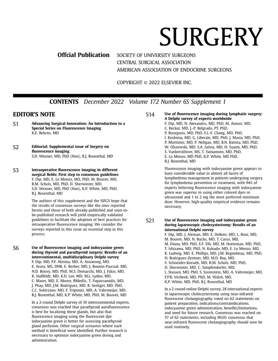 December Supplemental issue of Surgery on fluorescence imaging already launched in @SurgJournal 😉Check it out! #ICG #ICGforsurgery #fluorescenceimaging @SWexner