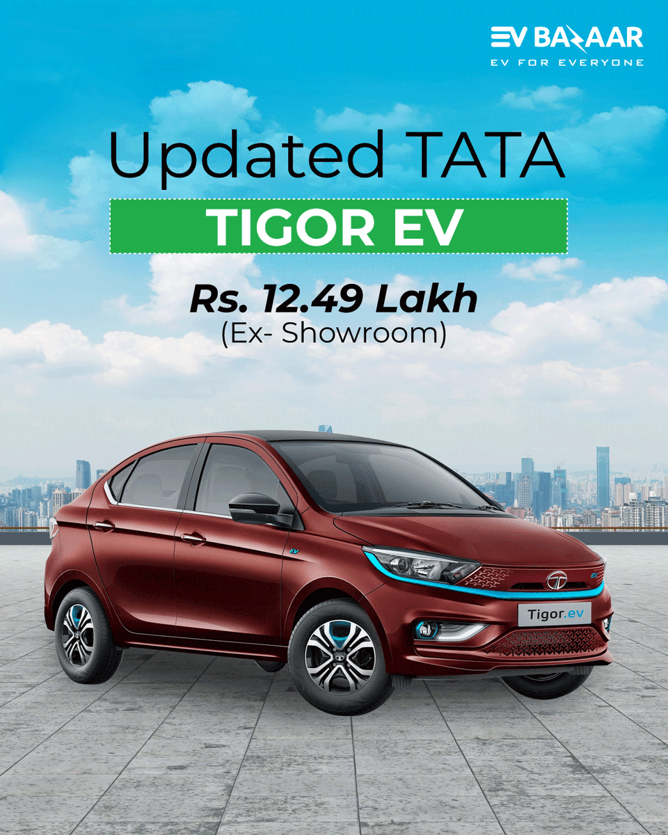 EvBazaar's tweet photo. Tata has updated the Tigor EV and now it gets a 315 km range.

Other updates on the Tigor EV include a tyre pressure monitoring system, cruise control, smartphone connectivity features, and leather seats.  

#tata #tatatigorev #tigorev #tigor #tatatigor #launched #newtigorev https://t.co/KI6D6pTyzn