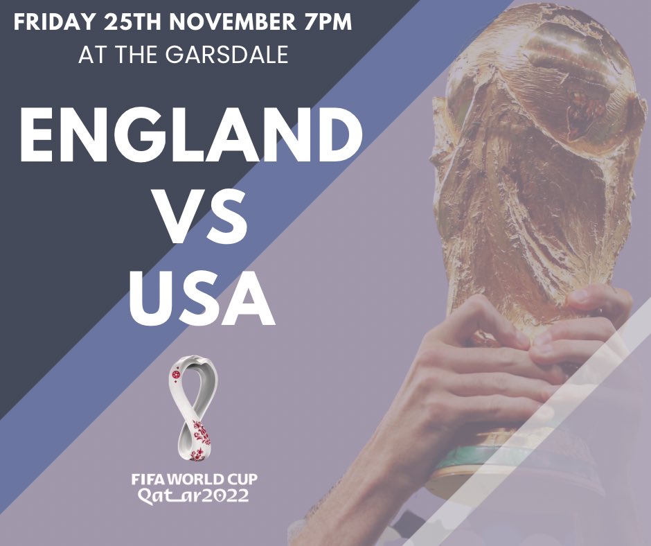 ⚽️ Fri 25th November matchday ⚽️
󠁧󠁢󠁥󠁮󠁧󠁿🏴󠁧󠁢󠁥󠁮󠁧󠁿England vs 🇺🇸USA 7pm

Come &amp; join us later on for England's second group game against USA.
Food served until 7pm! We have some great offers on food &amp; drink for you 🍔🍻

#FIFAWorldCup 
#ThreeLions 
#Qatar2022