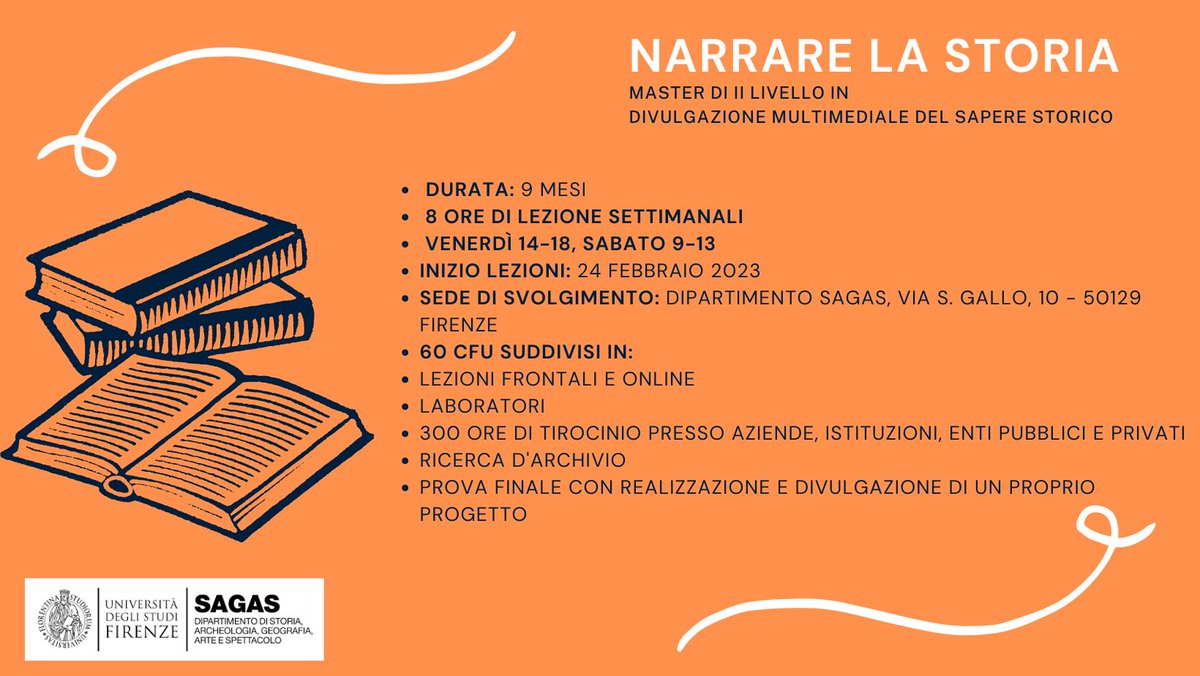 la_unifi's tweet photo. Iscrizioni aperte alla nuova edizione di: 
"Narrare la Storia"
Master di II Livello in Divulgazione Multimediale del Sapere Storico
Ai seguenti link potete trovare la scheda informativa e il piano di studi:
https://t.co/1lGl9noekb...
https://t.co/1lGl9noekb...

@UNI_FIRENZE https://t.co/Lzw70lwraO