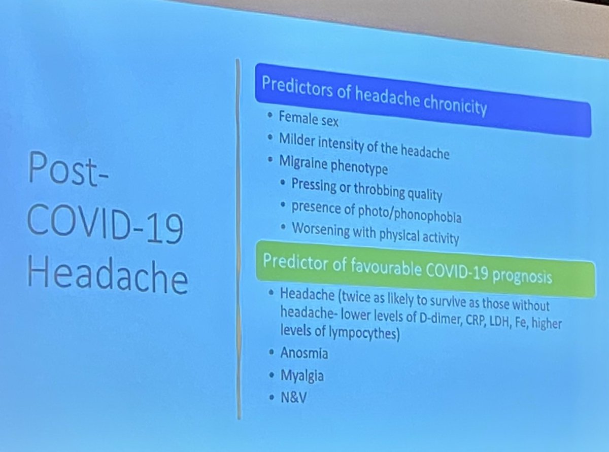 Post-COVID #headache discussed by Dr Mona Ghadiri-Sani. It’s a common feature &amp; may be a good prognostic sign. #BASHNI #migraine <a href="/UK_headache/">BASH</a> <a href="/NatMigraineCtr/">National Migraine Centre</a> <a href="/WaltonCentre/">The Walton Centre</a>