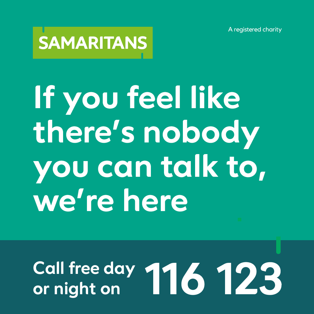 If you or someone you love is struggling, we’re here to listen. You can contact us for free, 24 hours a day, 365 days a year on 116 123 

3/3