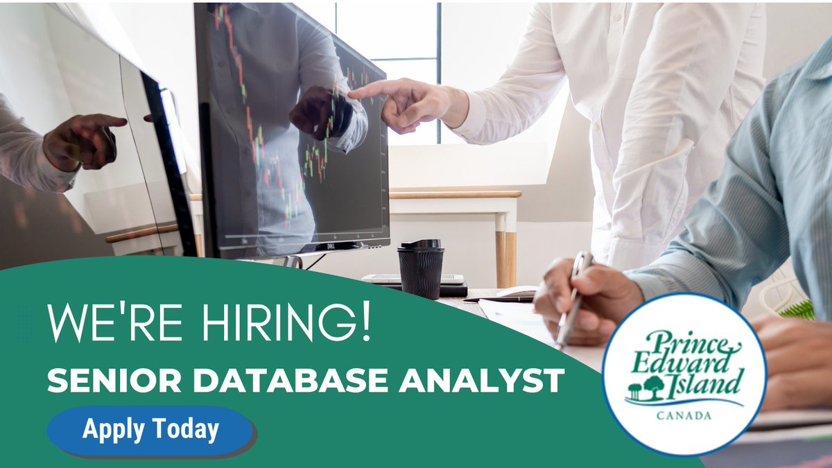 The Government of Prince Edward Island is hiring a Senior Database Analyst!

☑️ $31 - $38 an hour
☑️ Full Time Permanent
☑️ Flextime
☑️ Pension and Benefits
☑️ and much more!

Click here to apply today: 
gov.pe.ca/jobs/api/posit…

<a href="/workpei/">WorkPEI</a> #Hiring  #employment #PEI #IT #analyst