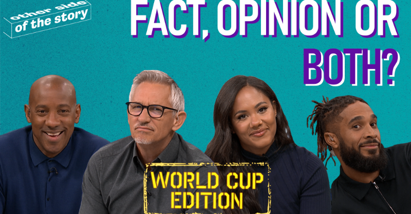 BBC_Teach's tweet photo. Are your class talking about the #WorldCup non-stop?
Challenge them to see if they know the difference between fact and opinion along with some famous football faces.
#TheOtherSideOfTheStory