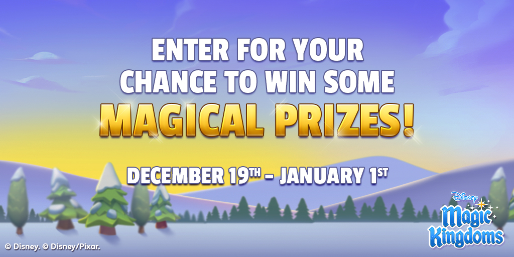 The Holiday Magic Celebration Sweepstakes are on! Enter for your chance to win some ✨ MAGICAL ✨ prizes including 300 gems, a 1 year Disney+ Subscription and more! 

🏆Check out the full prize and entry details on the Sweepstakes page HERE  >> gmlft.co/DMK-HOLIDAY