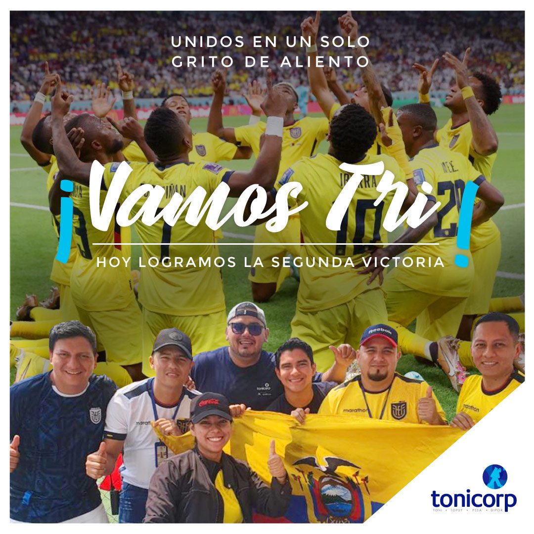 TonicorpEc's tweet photo. Vamos todos con el corazón arriba💙, vamos con todo a pensar en la victoria💪🏻, vamos todos a gritar con el alma cada gol⚽️. ¡Vamos Tri, que hoy todos somos Ecuador!🇪🇨 #ArcaContinentalEC @TonicorpEc #Dipor @Inalecsa @CarliSnacks1 https://t.co/ahKWuaDghu