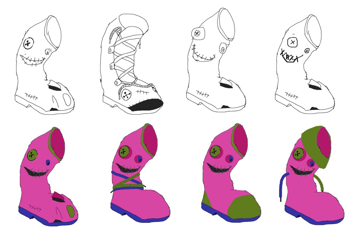 MS Paint sketches of Booty The Bootleg I made when I worked on his design