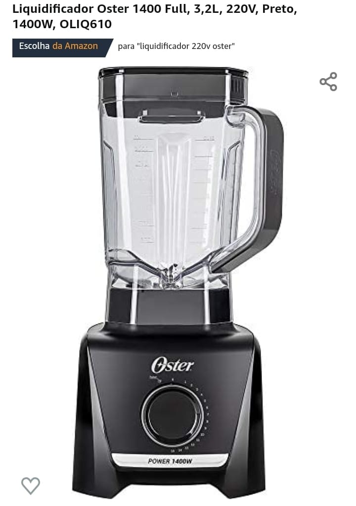Liquidificador Oster 1400 Full, 3,2L, 220V, Preto, 1400W, OLIQ610

💲por *R$ 179,00*
💳Em até 3x sem juros

🚛Frete grátis PRIME, várias localidades
📤Amazon 👇
amzn.to/3OzQLEu
_Acaba rápido_

🥰Participe do grupo
📢bit.ly/ytecnozap
👆🏻Grupo com VAGAS