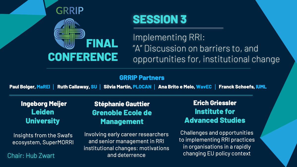 'Implementing #RRI: “A” Discussion on barriers to, and opportunities for, #institutionalchange' is the name of our session 3 - @GRRIP_PROJECT final conference. Last call to register. grrip.eu/grrip-closing-… #OpenScience @MorriSuper @WavecOfficial @IUML_CNRS @plocan @SwanseaUni