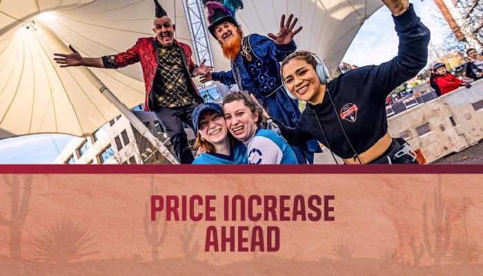 Price increase ahead for the <a href="/RunRocknRoll/">Rock ‘n’ Roll Running Series</a> Arizona race weekend in January! Use these codes to SAVE before prices go up on Sunday. “RNRAZ7” for $7 off the 5k/10k and “RNRAZ15” for $15 off the full/half. #RnRArizona #racediscount #blackfriday