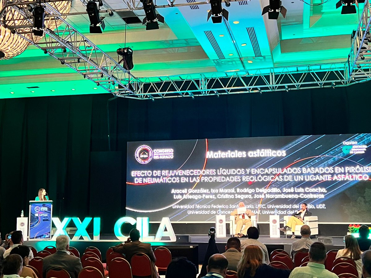 cda_cl's tweet photo. Investigador @Jose_Concha 🇨🇱 comparte durante la última jornada de #CILAXXI @CilaXxi estudio desarrollado en #LABMAT @ubbchile sobre el efecto de la incorporación de cápsulas en las propiedades físicas y reológicas de morteros #asfálticos con fines de autorreparación. https://t.co/lH4NZazaIN