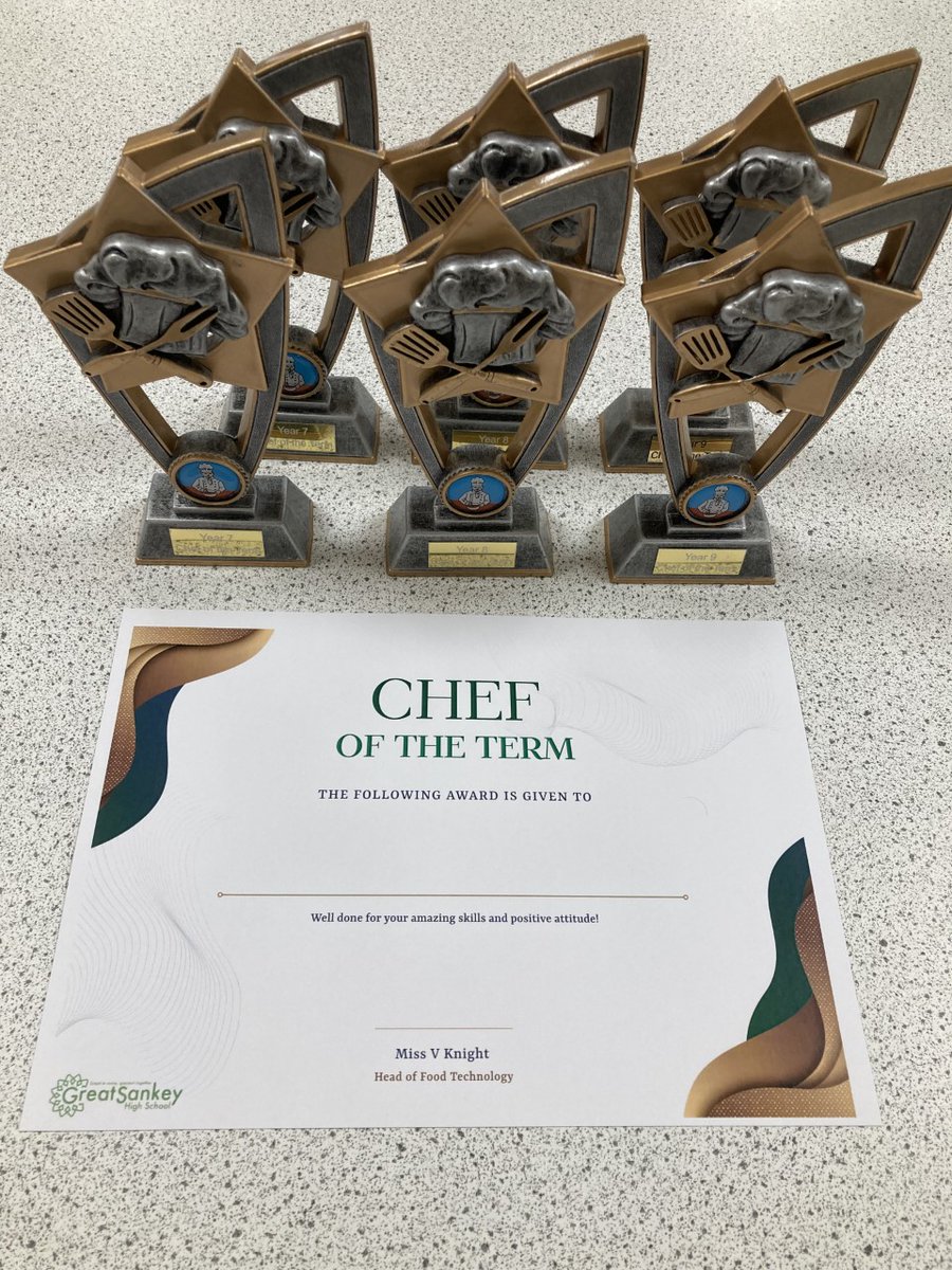 An ex- student's parent donated these trophies to inspire students to love Food Technology as much as Ethan did. Awards are given out termly and are returned to pass to the next winner. This term's winners are: Yr 7- Emilia & Ollie Yr 8- Warren & Callum Yr 9- Harriet & Lauren