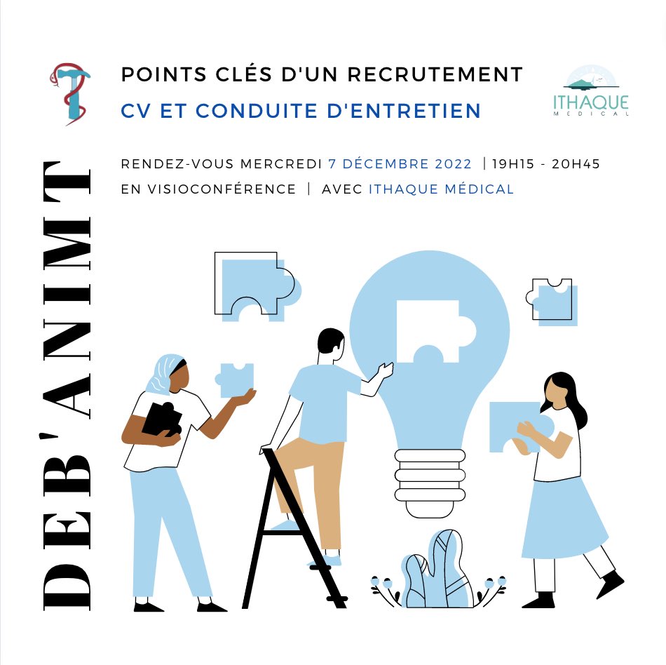 C’est le retour des Deb’ANIMT !! ✨

Nous vous attendons nombreux le mercredi 7/12 de 19h15 à 20h45 au sujet de la rédaction d’un CV, lettre de motivation et le déroulé d’un entretien d’embauche, avec <a href="/ithaquemedical/">Ithaque Medical</a>.

Lien de connexion communiqué ultérieurement.

L’ANIMT