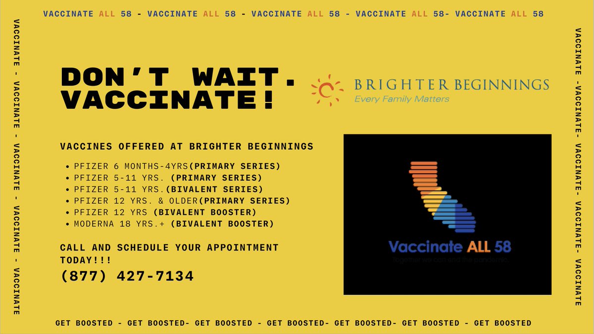 Protect your children. Protect yourself!
COVID hasn’t gone anywhere. We still need to keep our guard up with vaccinations and boosters!

For more information visit:
brighter-beginnings.org/covid-19-resou…