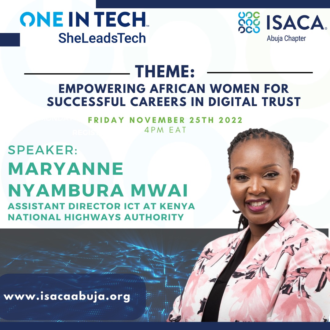 MjengoKE's tweet photo. Maryane Nyambura Mwai is attending the #IsacaAbujaChapter by One In Tech Foundation
#SheLeadsTech https://t.co/LyKtr0cJvM