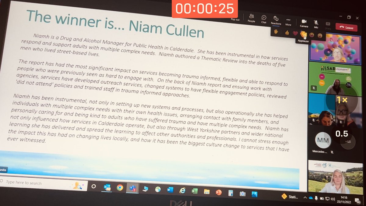 Niamh Cullen won the Innovation Champion Award in the National Safeguarding Adults Awards today! 🏆 Amazing work in Calderdale - the biggest culture change to services that I have ever witnessed. @Calderdale @calderdalecares @NorfolkSAB @robintuddenham @DeborahHarkins