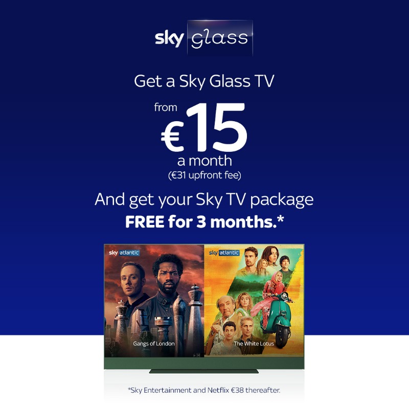 SkyIreland's tweet photo. Get Sky Glass from €15 a month and get your Sky TV package FREE for 3 months.