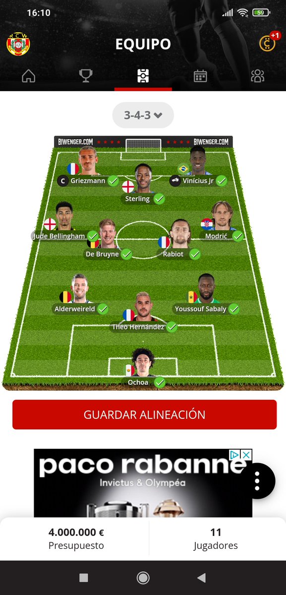 Mi alineación para la segunda jornada del mundial en la liga <a href="/biwenger/">Biwenger Fantasy 🏆</a> con mis amigos 👇