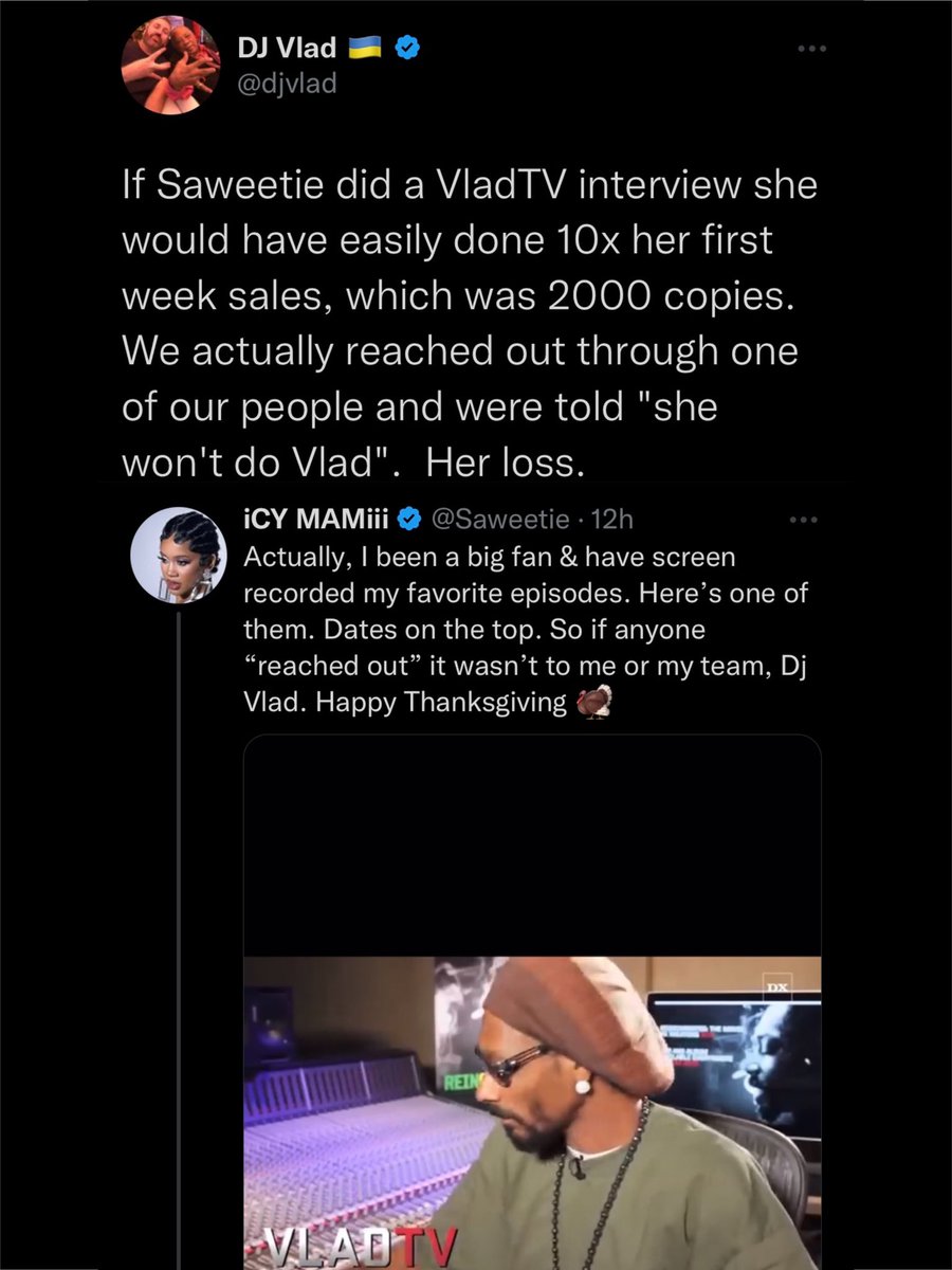 dramaforthegirl's tweet photo. Saweetie responds to hairline receding DJ Vlad for saying she should have come on his show to get more sales. https://t.co/R53HlNze0v