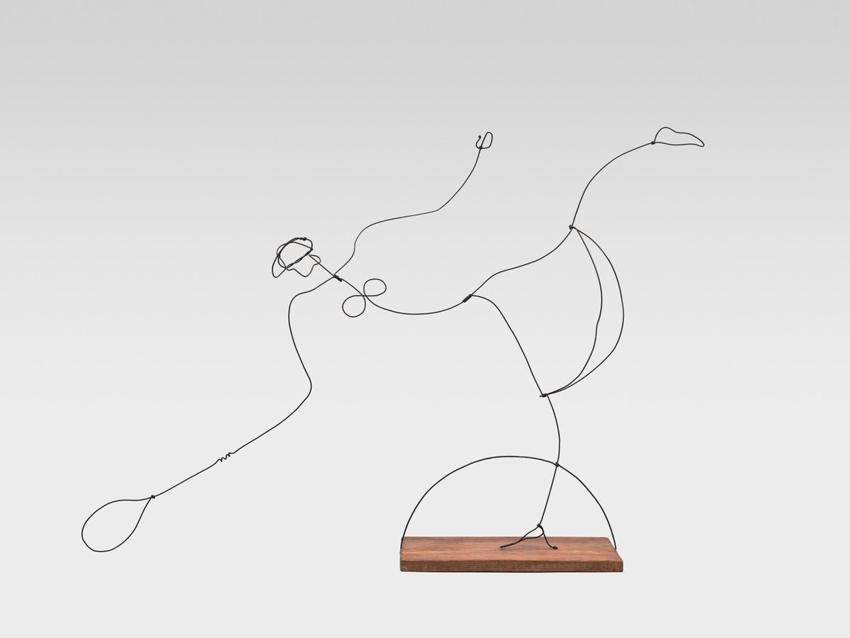 “Helen Wills II” (1928) shows the athlete in a moment of action.

Depicting the American tennis star Helen Wills Moody reaching for a forehand shot, the sculpture lends a precarious bend to her body, with dramatically extended limbs. 

#alexandercalder