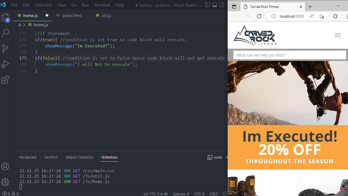 HArielwala's tweet photo. #Day3 
-> If Statement : It is a conditional statement which compares the variable or objects that always result in boolean value i.e true or false. It a code block that execute only when the condition is true else it will not run the code block inside the if statement.
(2/9) https://t.co/EGu6TZGPDU